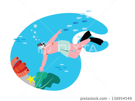 一個男人做水肺潛水的插圖 138954549