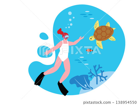 一個女人在做水肺潛水的插圖 138954550