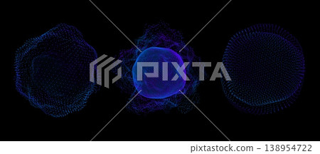 3d background digital and abstract sphere circle set with vector network science. Technology blue light and ball data futuristic with tech ai energy. Design 3d shape and cyber abstract space. 138954722