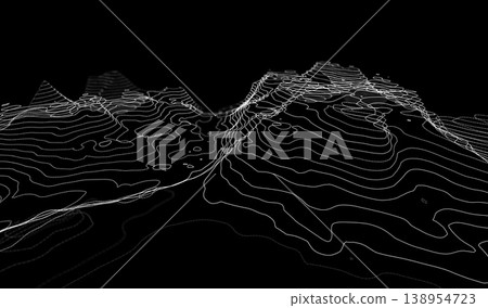 Abstract cyber ai background digital design with wireframe landscape grid line. 3D mountain and futuristic technology topographic big data concept. Abstract cyber ai background digital design with wireframe landscape grid line. 3D mountain and futuristic technology topographic big data concept. 138954723