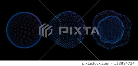3d background digital and abstract sphere circle set with vector network science. Technology blue light and ball data futuristic with tech ai energy. Design 3d shape and cyber abstract space. 138954724