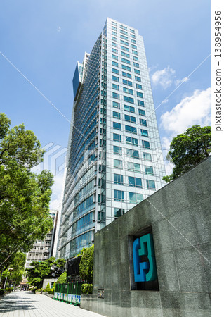 Low-angle view of the Fubon Financial Holding building in Taipei, Taiwan. Low-angle view of the Fubon Financial Holding building in Taipei, Taiwan. 138954956