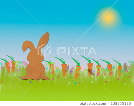 Easter bunny rabbit in green meadow of carrots Easter bunny rabbit in green meadow of carrots 138955150