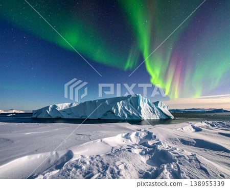 【人工智慧生成影像】太空世界：美麗的北極光灑滿冰凍星球 138955339