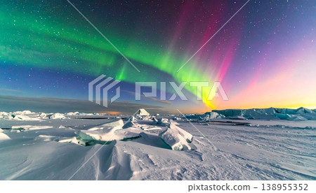 【人工智慧生成影像】太空世界：美麗的北極光灑滿冰凍星球 138955352