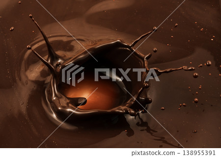 Dark chocolate splash crown liquid wave Dark chocolate splash crown liquid wave 138955391