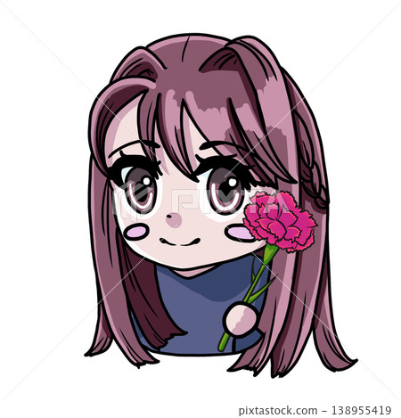 A color illustration of a girl with a cool summer complexion holding a carnation. A color illustration of a girl with a cool summer complexion holding a carnation. 138955419