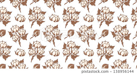 Seamless cotton plant pattern in flat style. Natural ornament for textile, fabric, paper, and home decor design. Vector illustration. Seamless cotton plant pattern in flat style. Natural ornament for textile, fabric, paper, and home decor design. Vector illustration. 138956144