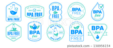 Bpa free badge logo, no bisphenol a and phthalates blue icons 138956154