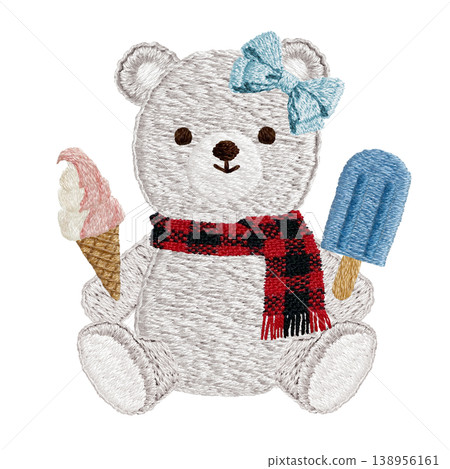 【北極熊與冰淇淋】手工刺繡插畫素材 138956161