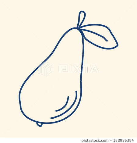 Ripe, elongated pear with leaf, done in doodle style 138956394