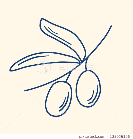 Ripe olive on branch with leaf, doodle style Ripe olive on branch with leaf, doodle style 138956396