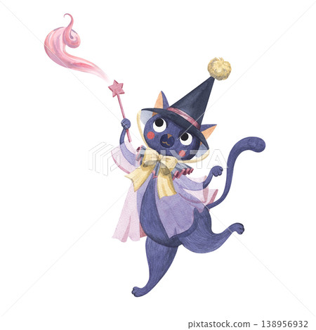 A magical cat in a magical hat and with a magic wand A magical cat in a magical hat and with a magic wand 138956932
