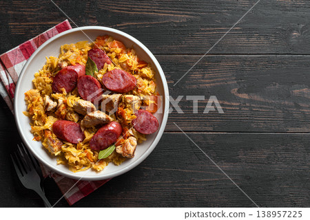 Bigos polish meal or Hunter's stew with sausages, meat and cabbage 138957225