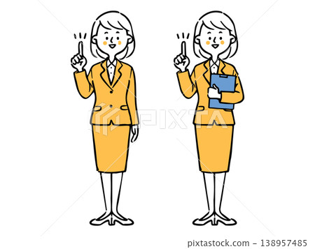 女白領講解重點 - 全身像 - 向量圖（橘色） 138957485