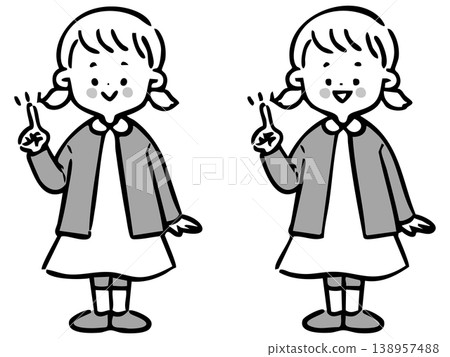 Girl pointing, full body, vector (monochrome) 138957488