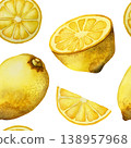 Lemon halves and slices. Seamless pattern watercolor illustration isolated on a white background 138957968