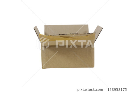 Open brown cardboard box with transparent background. 138958175
