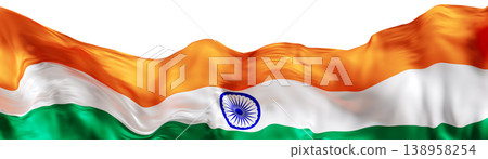 A cut out footer depicts the national flag of India. The flag features orange, white, and green sections with a blue wheel at the center. The background is clear and simple A cut out footer depicts the national flag of India. The flag features orange, white, and green sections with a blue wheel at the center. The background is clear and simple 138958254
