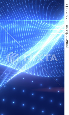 Futuristic blue particle wave with a glowing ribbon curve, resembling flowing data and digital communication in a clean technology background Futuristic blue particle wave with a glowing ribbon curve, resembling flowing data and digital communication in a clean technology background 138958413