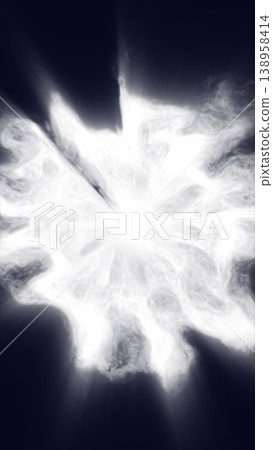 Bright white energy burst with smoky fluid edges and radiant beams on a deep blue background, creating a dramatic abstract explosion effect Bright white energy burst with smoky fluid edges and radiant beams on a deep blue background, creating a dramatic abstract explosion effect 138958414
