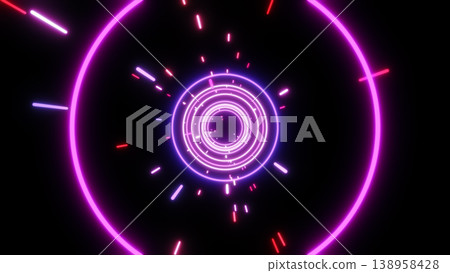 Violet neon ring portal with red and pink light streaks on dark background, abstract sci-fi tunnel with motion, depth, and energy glow Violet neon ring portal with red and pink light streaks on dark background, abstract sci-fi tunnel with motion, depth, and energy glow 138958428