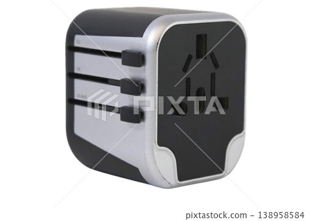 Universal international travel power adapter isolated on transparent background. 138958584