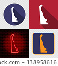 Delaware State Map Icons Set, USA Silhouette Collection in Flat, Minimal and Neon Styles. 138958616