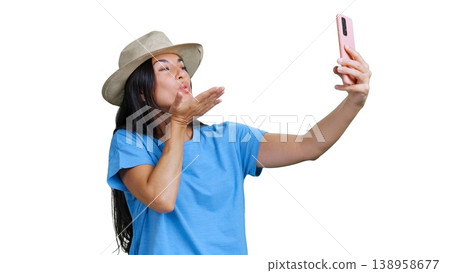 Woman blowing kiss making selfie with smartphone 138958677