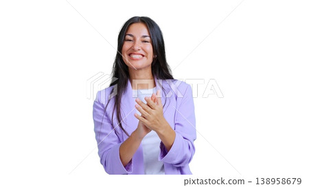 Businesswoman clapping smiling showing appreciation achievement Businesswoman clapping smiling showing appreciation achievement 138958679