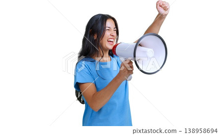 Woman shouting on megaphone advocating for change Woman shouting on megaphone advocating for change 138958694