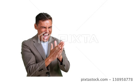 Businessman rubbing hands with ambitious expression, transparent background 138958778