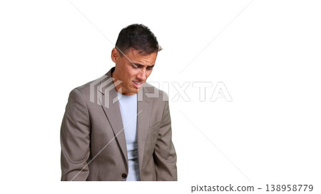 Man crying feeling sad and experiencing despair 138958779