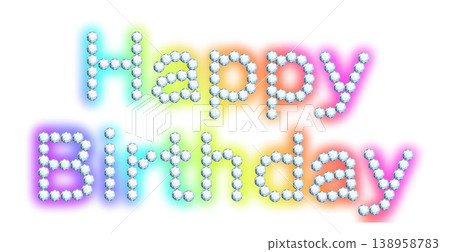 Happy Birthday lettering, logo, iridescent rhinestones or gemstones Happy Birthday lettering, logo, iridescent rhinestones or gemstones 138958783