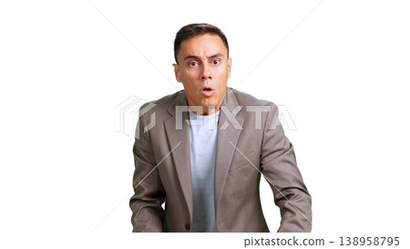 Surprised businessman having a shocking reaction, transparent background Surprised businessman having a shocking reaction, transparent background 138958795