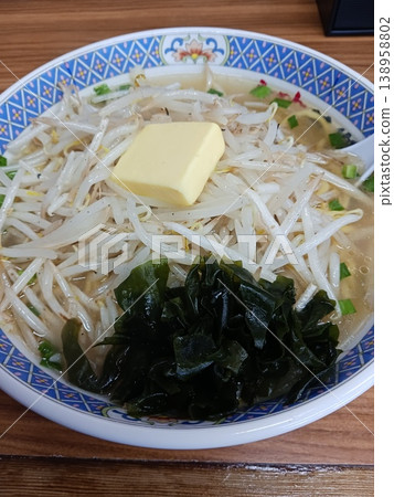 Miso ramen with butter, bean sprouts and seaweed, Hokkaido style. 138958802