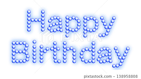 Happy Birthday logo with blue glowing rhinestones or gemstones Happy Birthday logo with blue glowing rhinestones or gemstones 138958808