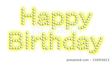 Happy Birthday logo with yellow glowing rhinestones or gemstones 138958813