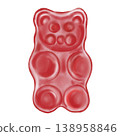 Watercolor red gummy bear. Tender candy in the shape of a bear. Clip art. Perfect for designing and packaging sweets and vitamins. 138958846