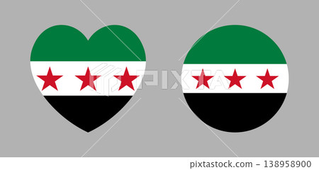 Syria country flag heart shaped, round sticker, button set. New circular, heart icon, background national flag of Syrian Arab republic. Syria flag badge, banner in circle, heart shape. Syria country flag heart shaped, round sticker, button set. New circular, heart icon, background national flag of Syrian Arab republic. Syria flag badge, banner in circle, heart shape. 138958900