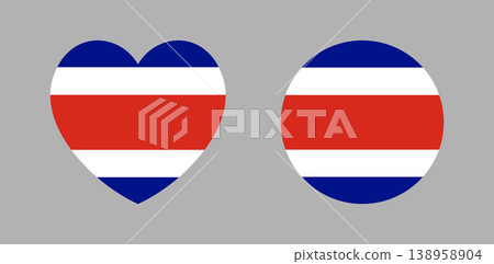 National flag of Costa Rica sticker, banner. Rounded, heart shaped flag badge, button set. Costa Rica flag circular, heart icon, symbol. Flag of Costa Rica background. National flag of Costa Rica sticker, banner. Rounded, heart shaped flag badge, button set. Costa Rica flag circular, heart icon, symbol. Flag of Costa Rica background. 138958904