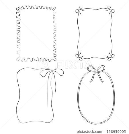 Hand-drawn decorative festive frames with bows graphic illustration, for product design, wedding decor, menu, cards, invitation Hand-drawn decorative festive frames with bows graphic illustration, for product design, wedding decor, menu, cards, invitation 138959005