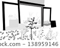 Minimalist flower shop exterior, hand-drawn illustration, monochrome background material. 138959146