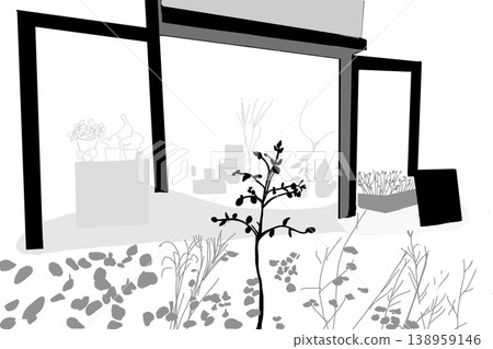 極簡花店外觀,手繪插圖,單色背景素材。 極簡花店外觀,手繪插圖,單色背景素材。 138959146