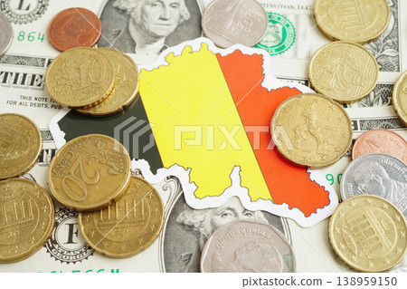 German flag on coin and banknote money, finance trading investment business currency. German flag on coin and banknote money, finance trading investment business currency. 138959150
