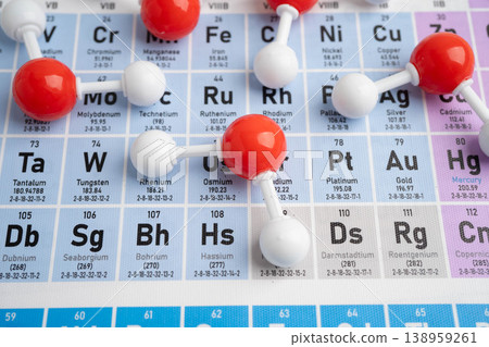 Molecules chemical on a periodic table background. 138959261