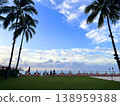 A view of the ocean from the grounds of the Royal Hawaiian Hotel (commonly known as the Pink Palace) in Waikiki, Hawaii. 138959388