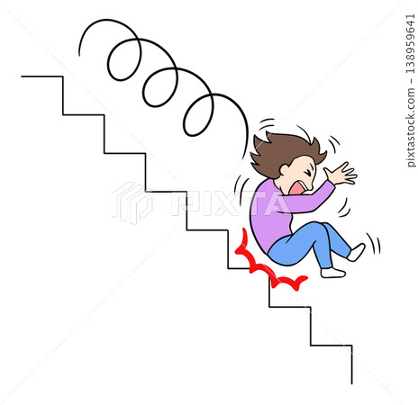 An illustration of a woman who fell hard down the stairs and hit her hip. An illustration of a woman who fell hard down the stairs and hit her hip. 138959641