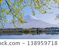 (Shizuoka Prefecture) Lake Tanuki, lush with fresh greenery, and Mount Fuji, dazzling in the backlight. 138959718