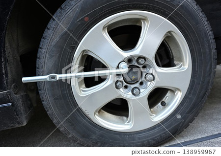 Changing tires on a private car and the necessary tools Changing tires on a private car and the necessary tools 138959967